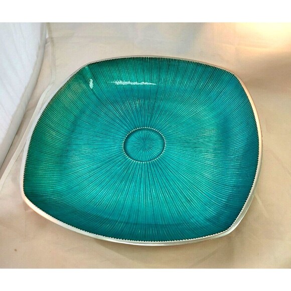 Simplydesignz  Bodoni Collection Handcrafted Aluminum Turquoise enamel 14" Sq - Picture 2 of 7